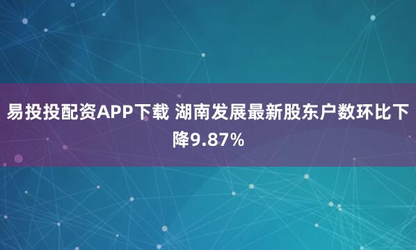 易投投配资APP下载 湖南发展最新股东户数环比下降9.87%