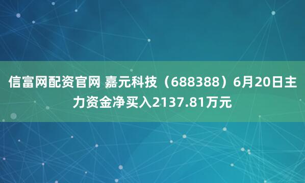 信富网配资官网 嘉元科技（688388）6月20日主力资金净买入2137.81万元